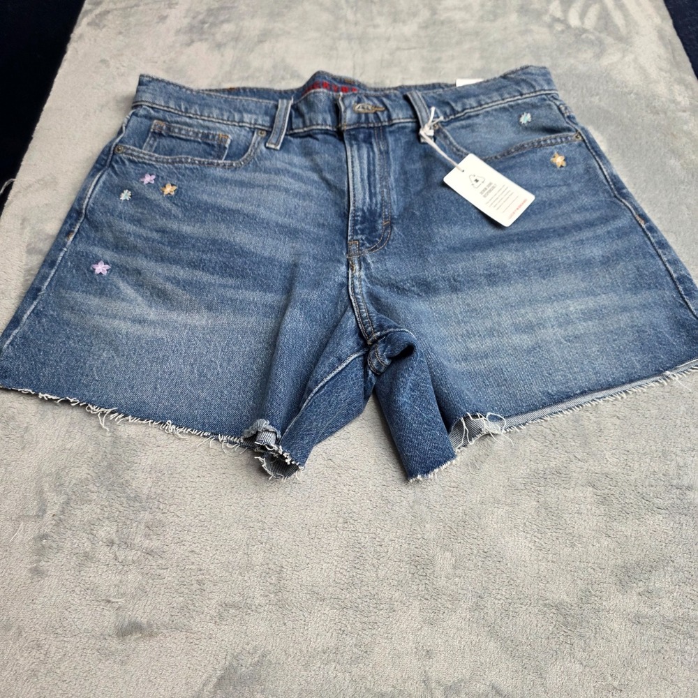 Lucky Brand Med. Wash Denim Shorts w/ Floral Embroider 90's Midi Short-Sz 12/31